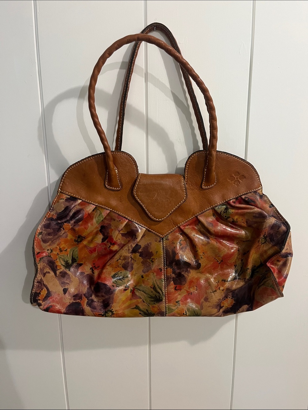 Patricia Nash Brown Floral-Print Leather Shoulder Bag